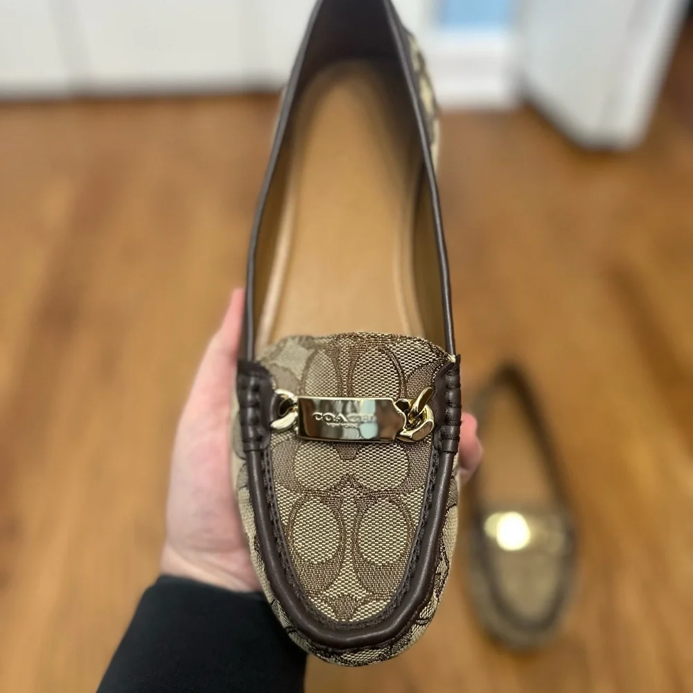 Coach Brown Flats with Elegant Metal Accents - Picture 2 of 5